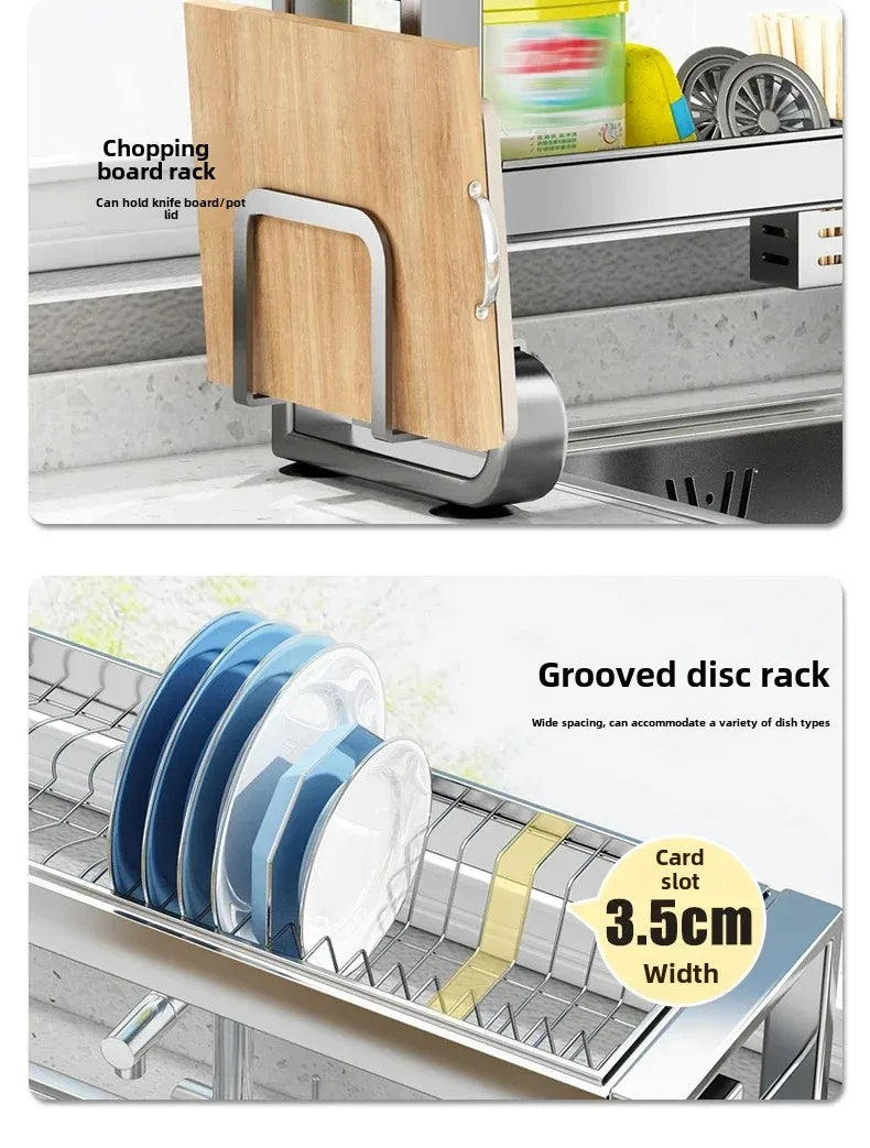304 Stainless Steel Kitchen Shelf Above The Sink Dish Drainer Multifunctional Dish Drying Rack Drainage Ventile Cutlery Organize