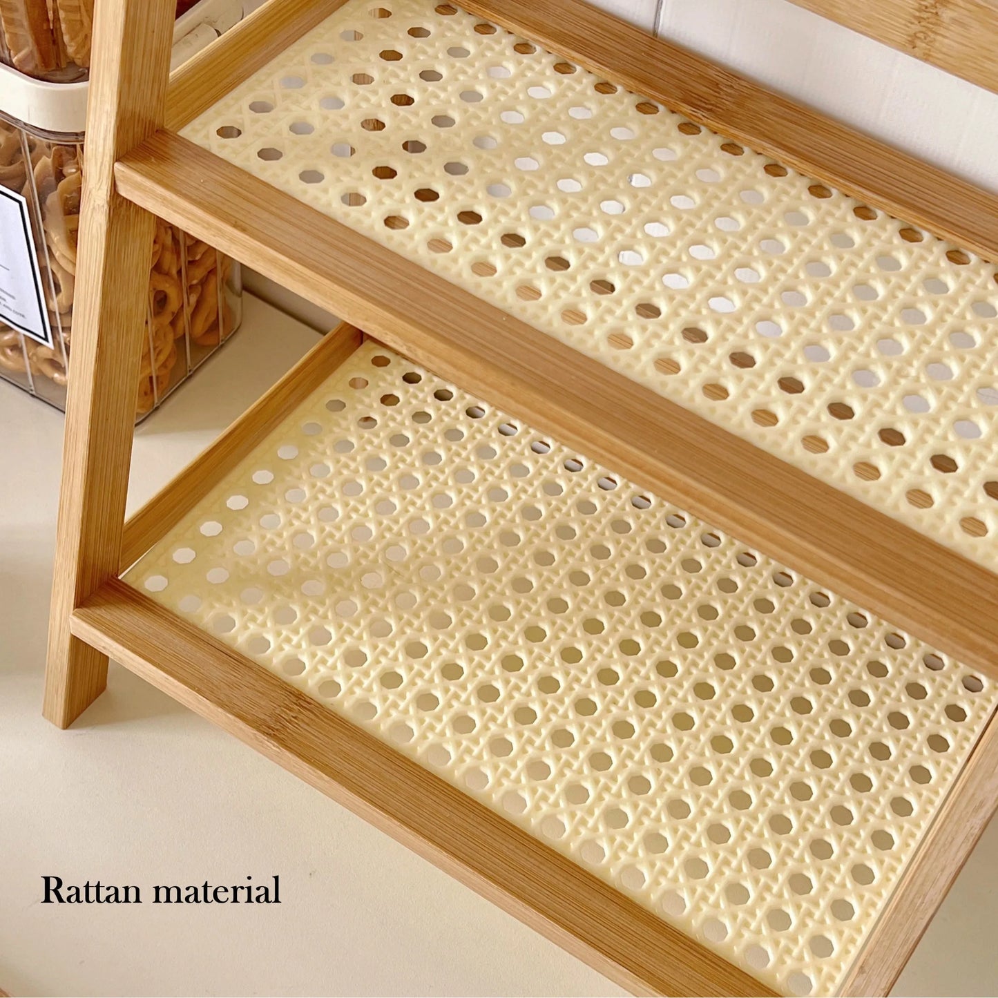 Wooden Storage Shelf for Kitchen Rattan Desktop Organizer Display Rack Spice Rack for Countertop Makeup Organizer for vanity