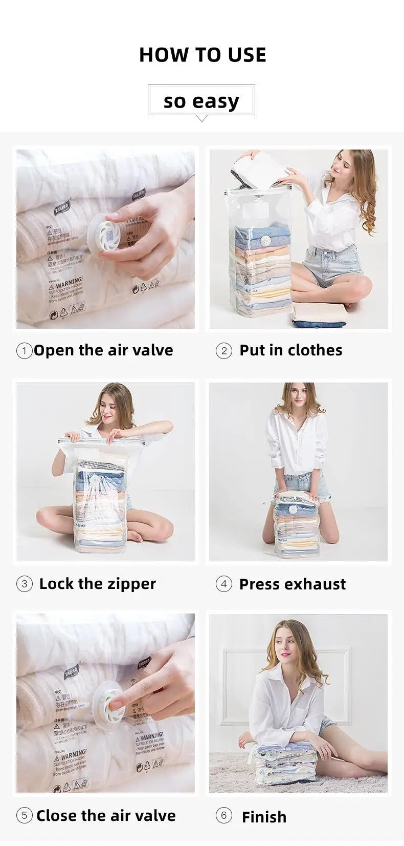 New Patented Vacuum Bags Large Plastic Storage Bags for Storing Clothes Blankets Compression Empty Bag Covers Travel Accessories