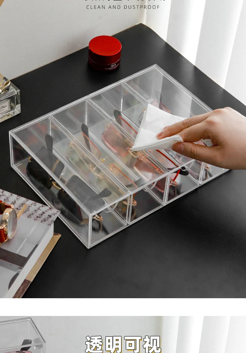4 Layers Glasses Storage Box Acrylic Organizer Cosmetics Makeup Organizer Storage Drawers Pen Case Stackable Display Holder