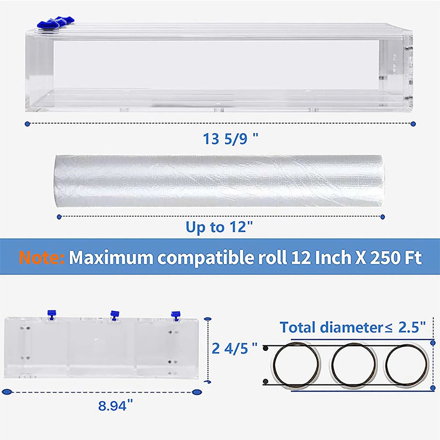 Hot 3 IN 1 Plastic Wrap Dispenser with Cutter Food Wrap Cling Film Storage Organizer Acrylic Foil Organizer for Kitchen Drawer