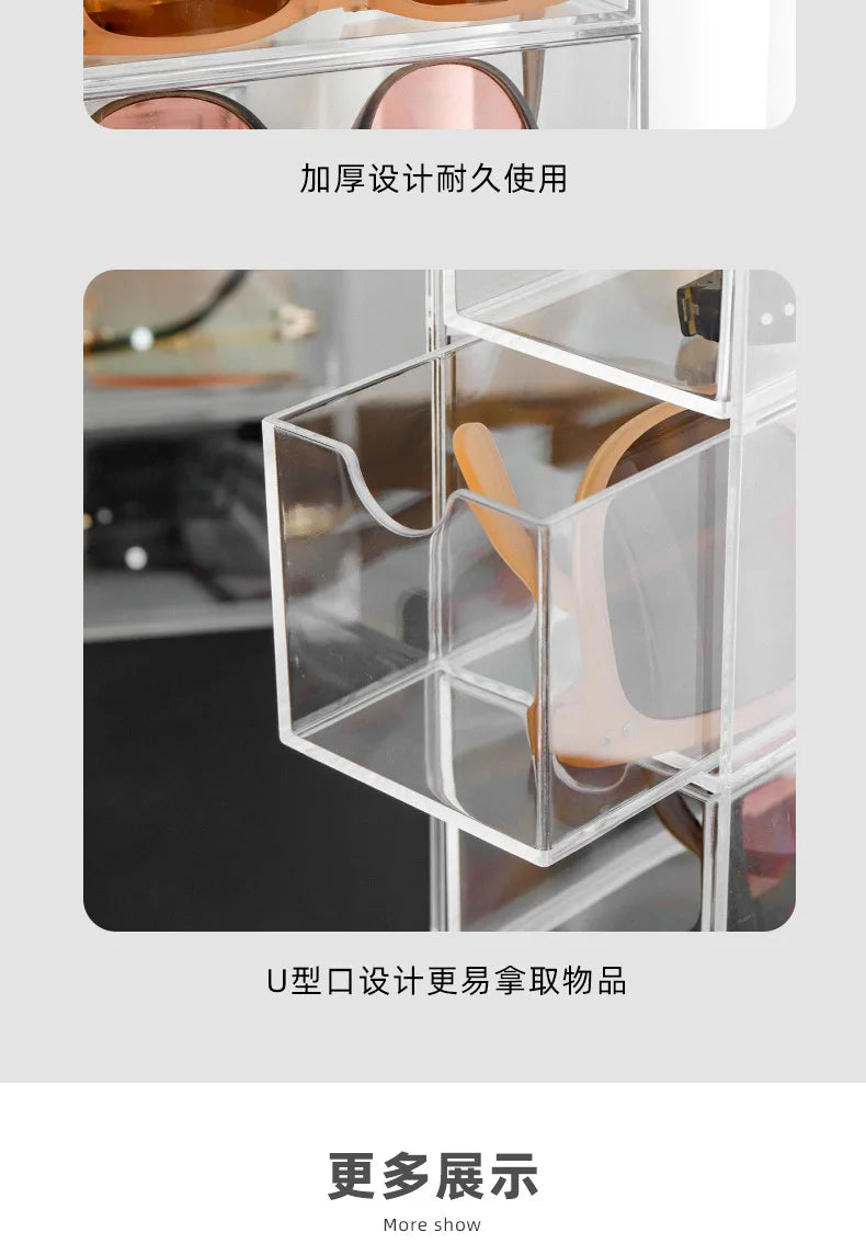 4 Layers Glasses Storage Box Acrylic Organizer Cosmetics Makeup Organizer Storage Drawers Pen Case Stackable Display Holder