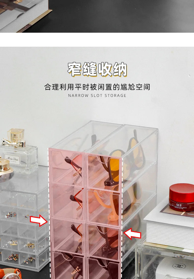 4 Layers Glasses Storage Box Acrylic Organizer Cosmetics Makeup Organizer Storage Drawers Pen Case Stackable Display Holder