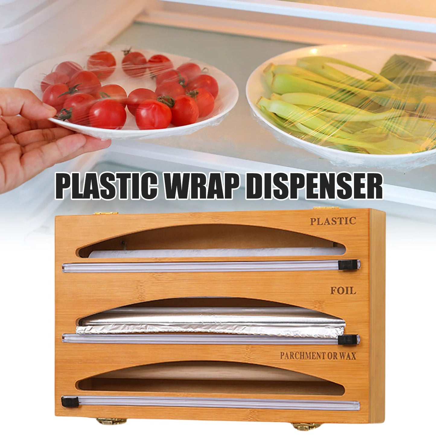 Hot 3 IN 1 Plastic Wrap Dispenser with Cutter Food Wrap Cling Film Storage Organizer Acrylic Foil Organizer for Kitchen Drawer