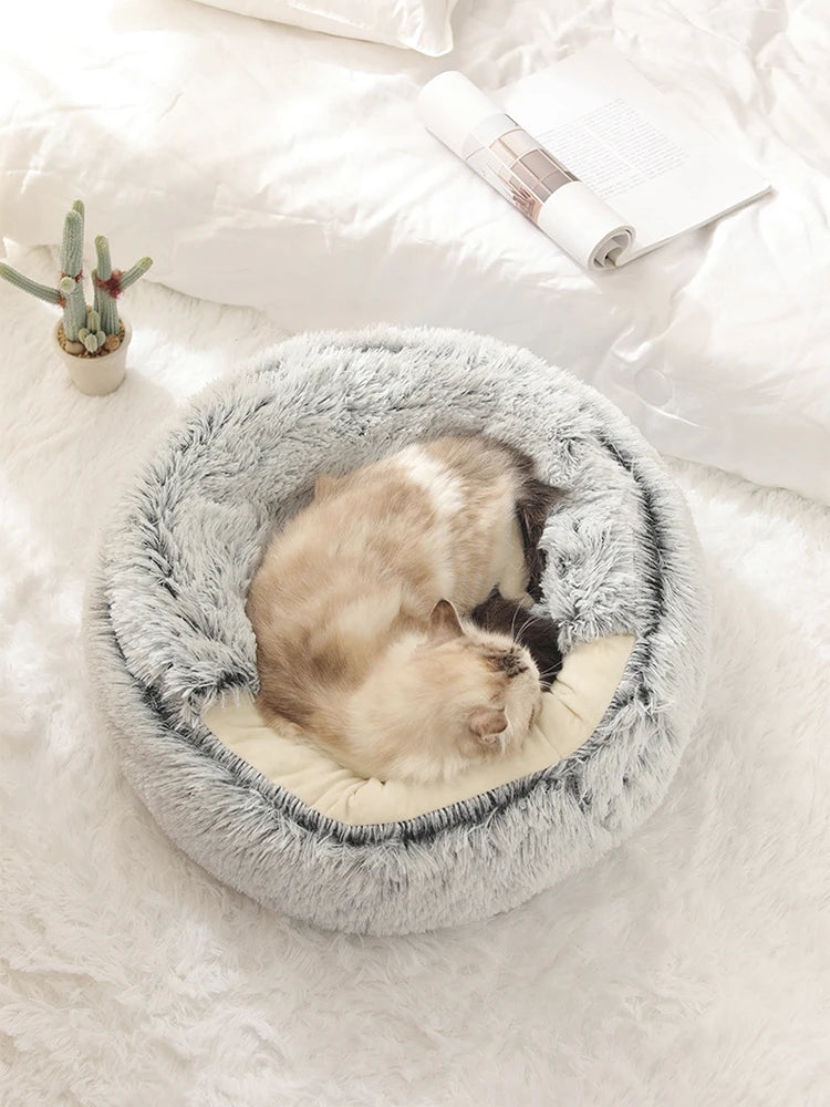 Cat Bed Pet Mattress Warm Soft Plush Pet Bed with Cover Round Cat Dog Sleeping Nest Cave for Small Dogs kitten