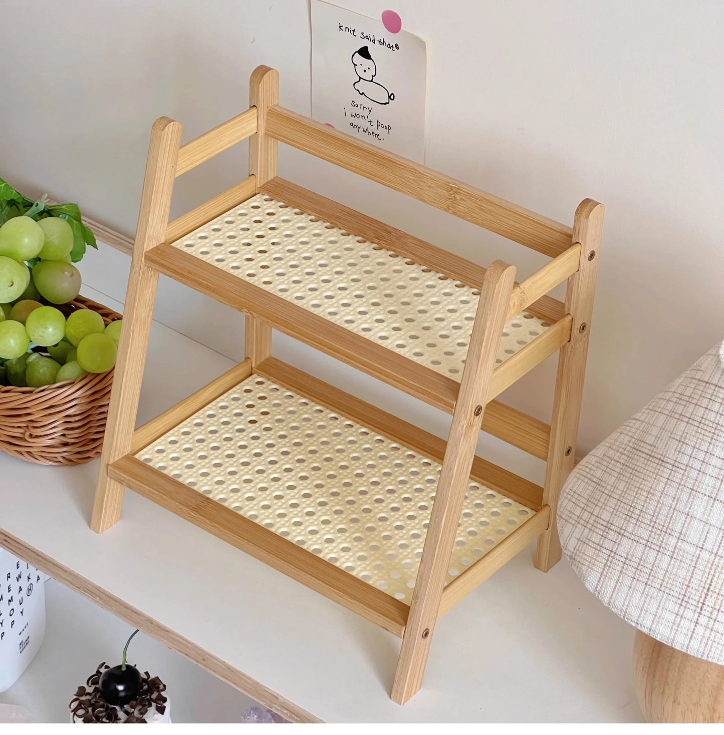 Wooden Storage Shelf for Kitchen Rattan Desktop Organizer Display Rack Spice Rack for Countertop Makeup Organizer for vanity