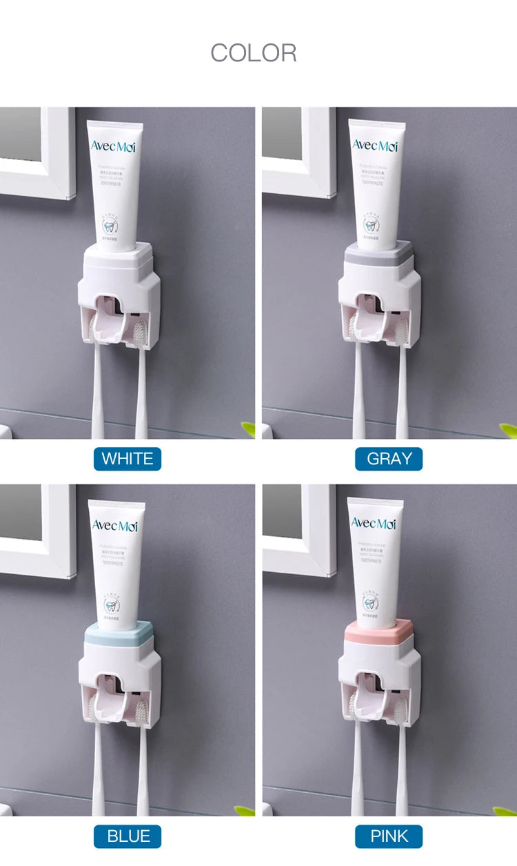 Creative Toothbrush Holder Set Toothpaste Dispenser Wall Mount Stand Bathroom Accessories Set Rolling Automatic Squeezer