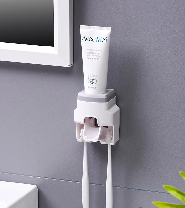 Creative Toothbrush Holder Set Toothpaste Dispenser Wall Mount Stand Bathroom Accessories Set Rolling Automatic Squeezer