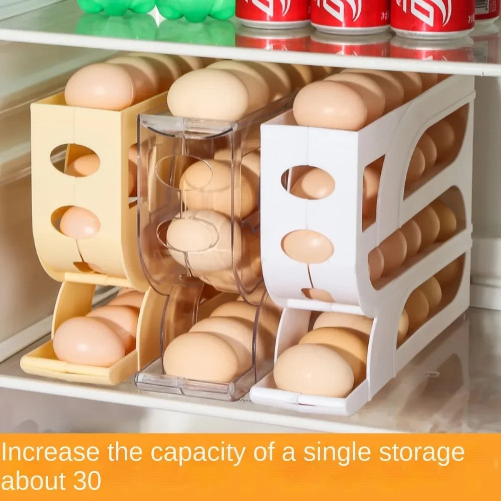 Organovo - Suporte Organizador de Ovos para Geladeira, Movimento Automático por Gravidade, 3 ou 4 Camadas, Grande Capacidade, Dispensador