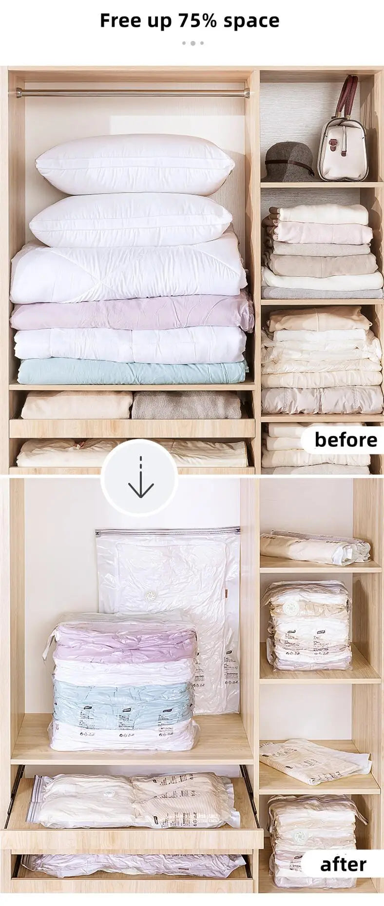 New Patented Vacuum Bags Large Plastic Storage Bags for Storing Clothes Blankets Compression Empty Bag Covers Travel Accessories