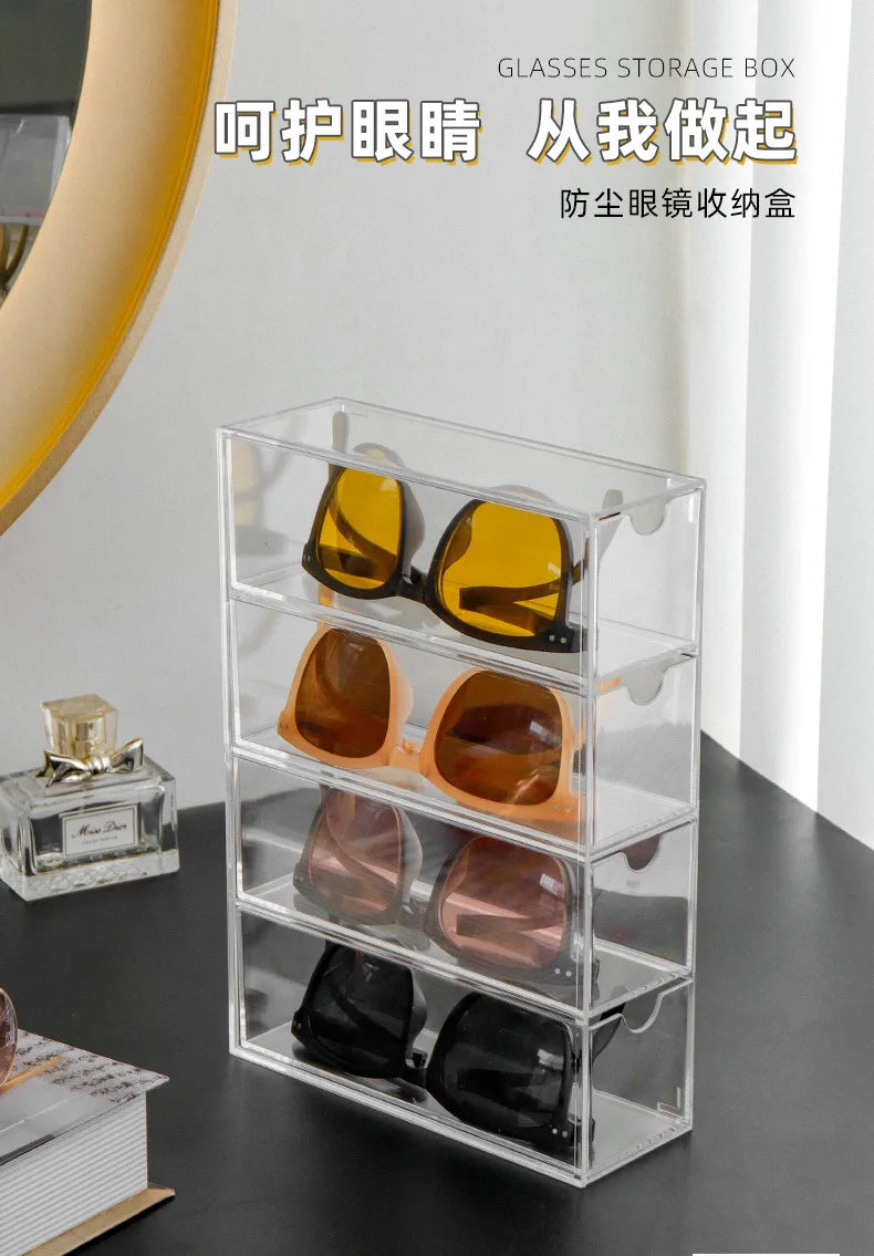 4 Layers Glasses Storage Box Acrylic Organizer Cosmetics Makeup Organizer Storage Drawers Pen Case Stackable Display Holder