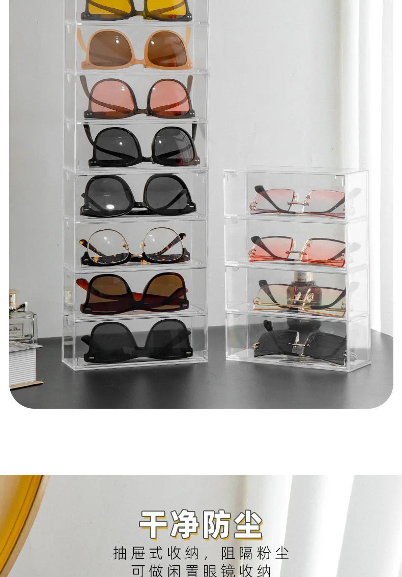 4 Layers Glasses Storage Box Acrylic Organizer Cosmetics Makeup Organizer Storage Drawers Pen Case Stackable Display Holder