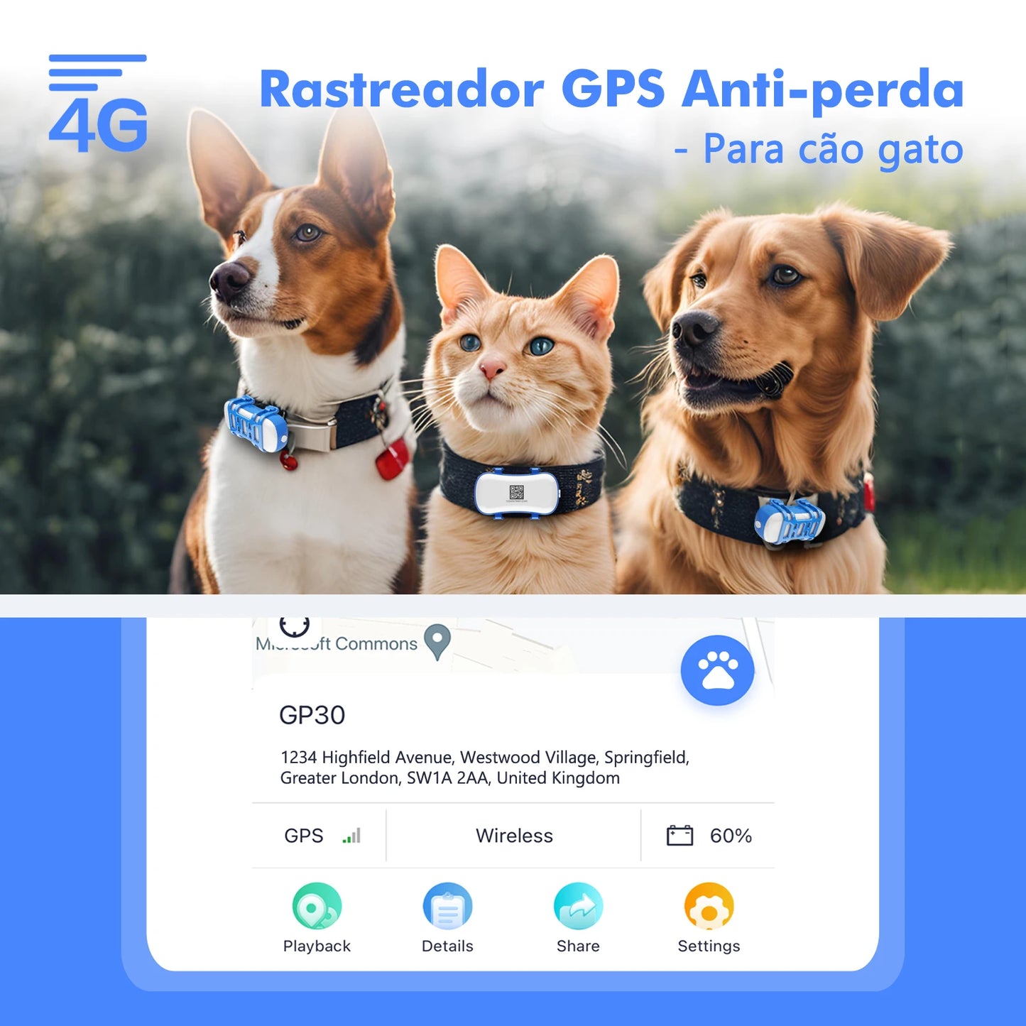 4G Dog Cat GPS Tracker for Pets - Waterproof Smart Locator with App, Live Tracking & Light/Sound Search, Free Trial Included