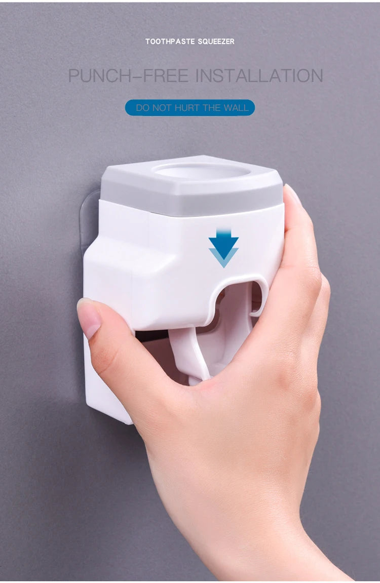 Creative Toothbrush Holder Set Toothpaste Dispenser Wall Mount Stand Bathroom Accessories Set Rolling Automatic Squeezer