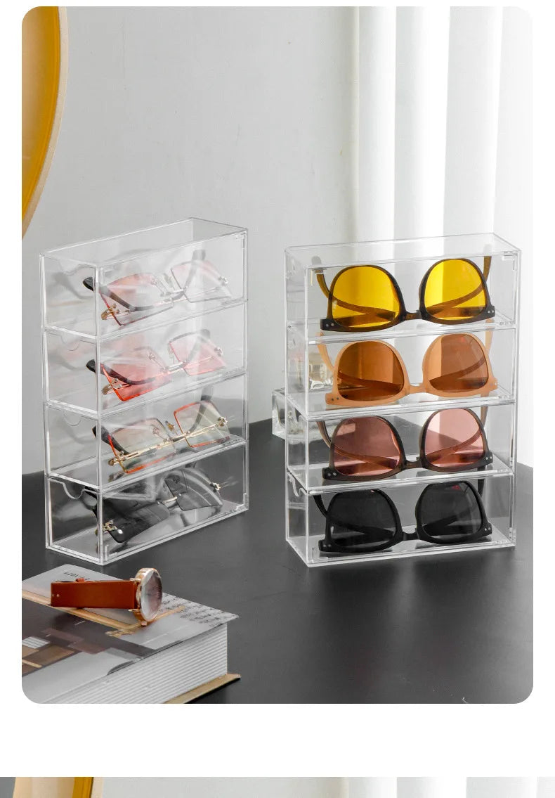 4 Layers Glasses Storage Box Acrylic Organizer Cosmetics Makeup Organizer Storage Drawers Pen Case Stackable Display Holder