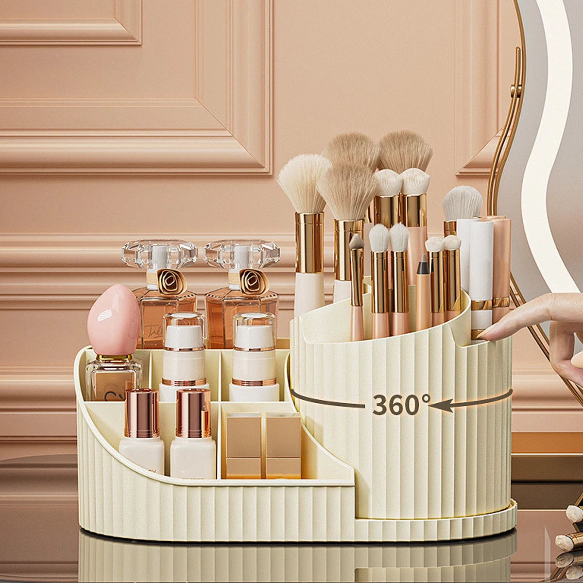 Makeup Organizer Carousel with 360 Degree Rotation Plastic Countertop Cosmetic Storage Display Multi Compartment Organizer