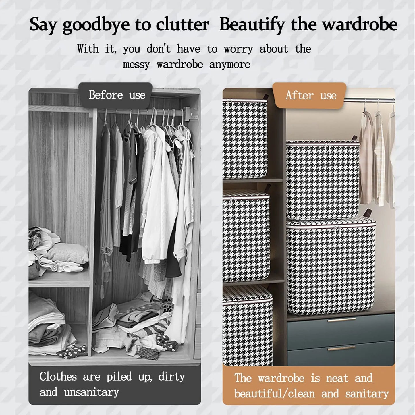 Extra-large Plaid Storage Box Plaid Storage Box Blanket Storage Bag Storage Container with Handle Closet Storage Box