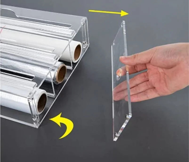 Hot 3 IN 1 Plastic Wrap Dispenser with Cutter Food Wrap Cling Film Storage Organizer Acrylic Foil Organizer for Kitchen Drawer