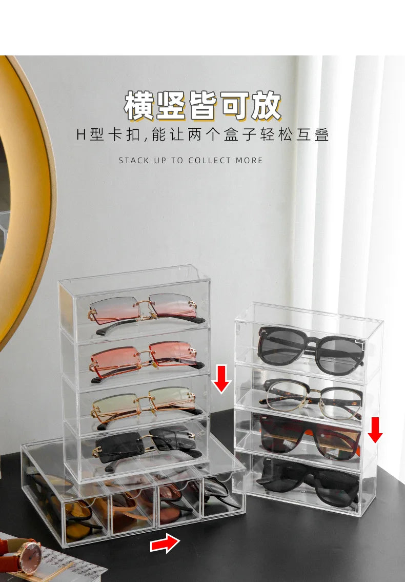 4 Layers Glasses Storage Box Acrylic Organizer Cosmetics Makeup Organizer Storage Drawers Pen Case Stackable Display Holder