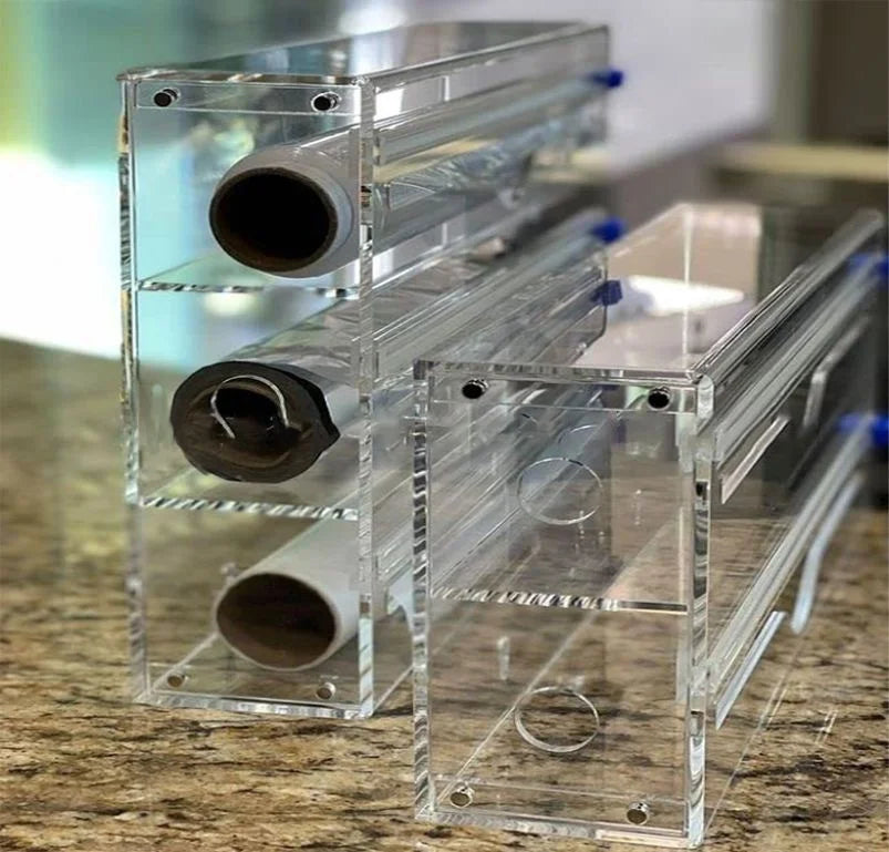 Hot 3 IN 1 Plastic Wrap Dispenser with Cutter Food Wrap Cling Film Storage Organizer Acrylic Foil Organizer for Kitchen Drawer