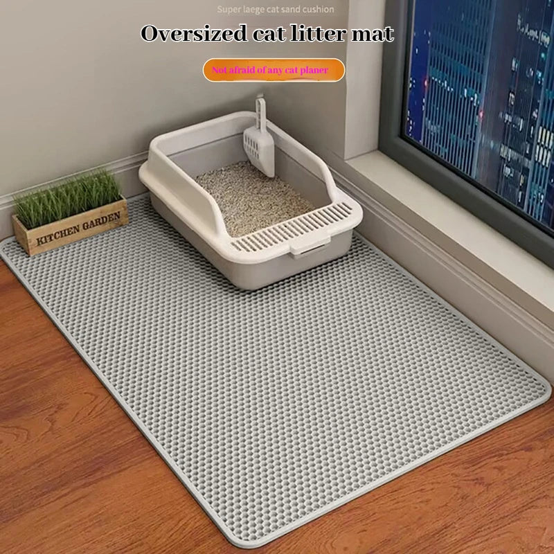 Large Waterproof Cat Litter Mat Double Layer Non-Slip Washable Pet Litter Box Mat Durable Sand Trapper Easy Clean