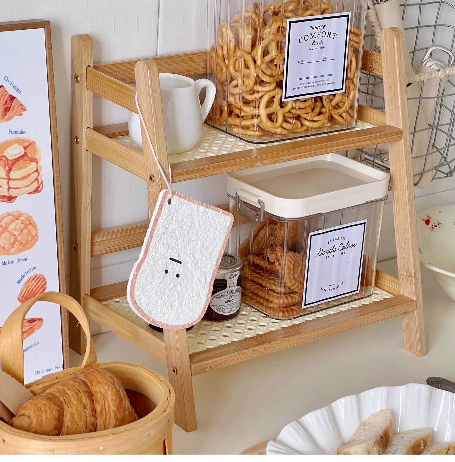 Wooden Storage Shelf for Kitchen Rattan Desktop Organizer Display Rack Spice Rack for Countertop Makeup Organizer for vanity