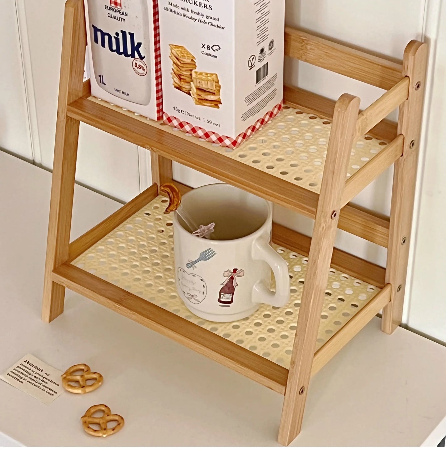 Wooden Storage Shelf for Kitchen Rattan Desktop Organizer Display Rack Spice Rack for Countertop Makeup Organizer for vanity