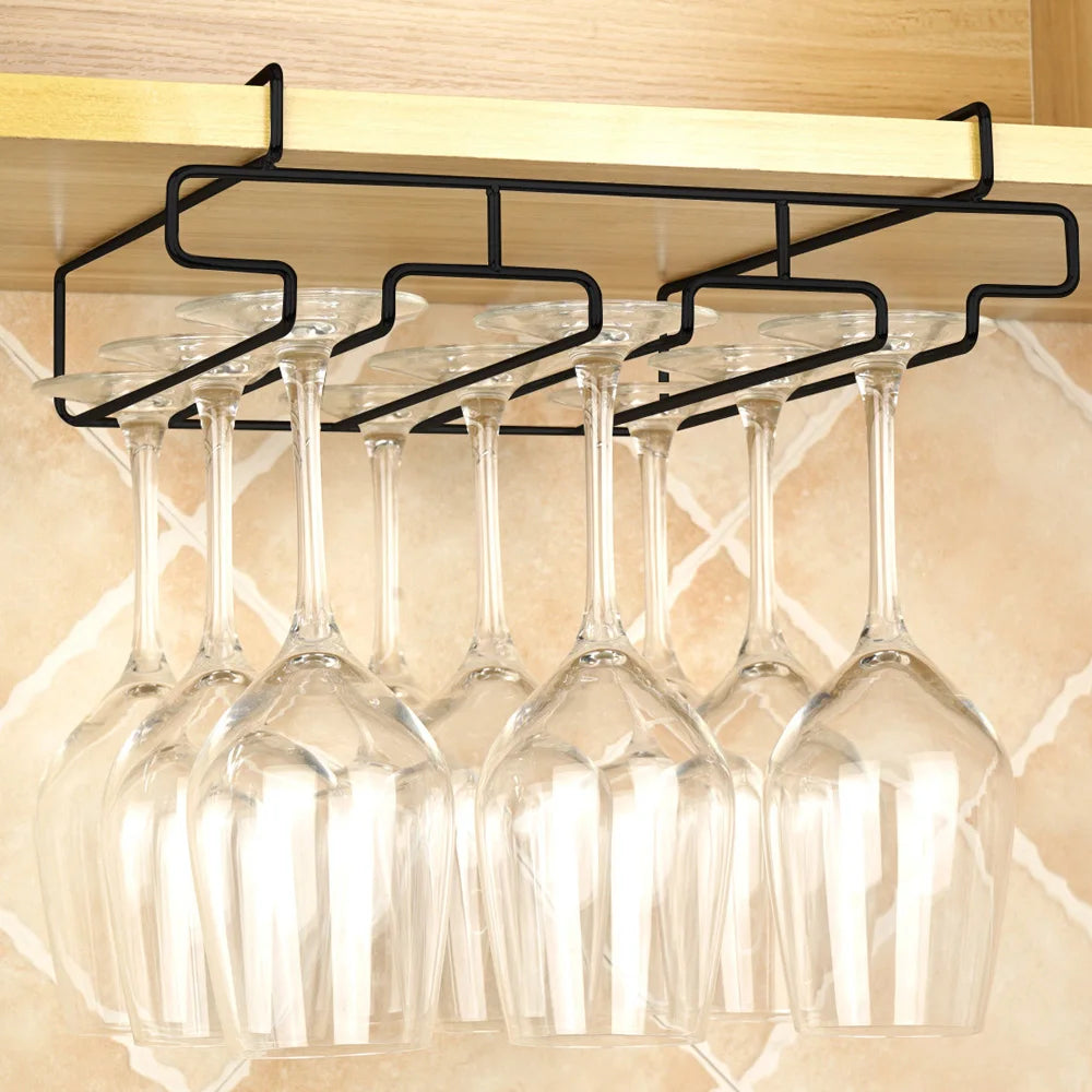 Kitchen Decorative Cabinet Goblet Bar Storage Shelf Hanging Rack Stemware Holder Wine Glass Rack Cup Hanger