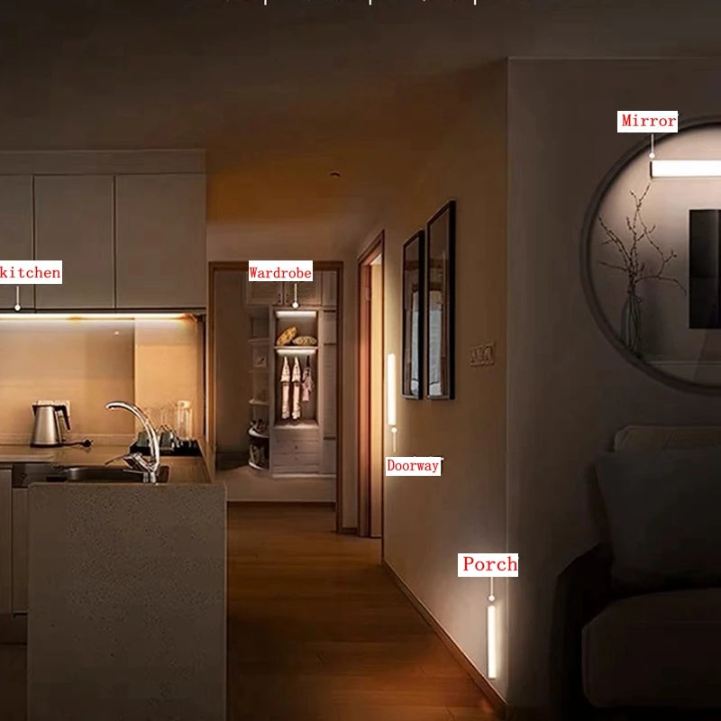 Luminária LED Organizadora de Ambientes com Sensor de Movimento, Sem Fio, Luz Noturna LED tipo C, Recarregável, Ideal para Armário, Guarda-Roupa, Corredores, Escadas, Garagem, Hall de Entrada, Roteiro de Caminho