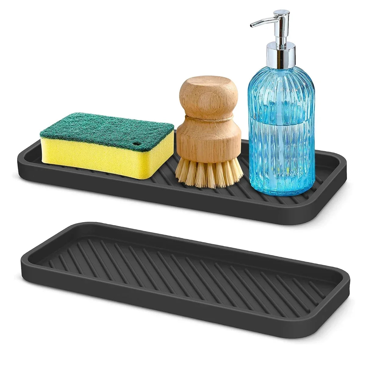 23*9cm Kitchen Silicone Sink Holder Soap Dispenser Countertop Tray Bathroom Shower Shampoo Bottle Storage Tray Draining Pad