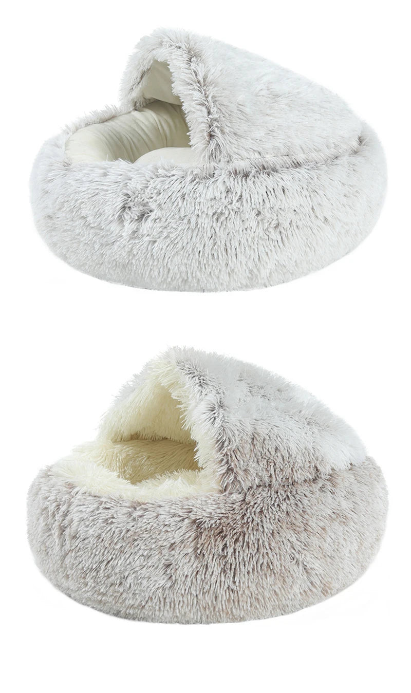 Cat Bed Pet Mattress Warm Soft Plush Pet Bed with Cover Round Cat Dog Sleeping Nest Cave for Small Dogs kitten