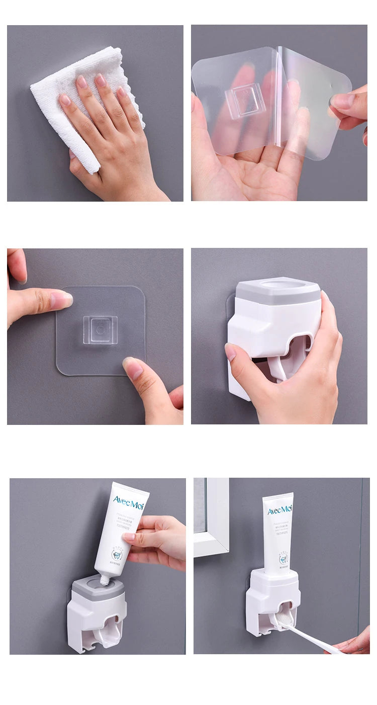 Creative Toothbrush Holder Set Toothpaste Dispenser Wall Mount Stand Bathroom Accessories Set Rolling Automatic Squeezer