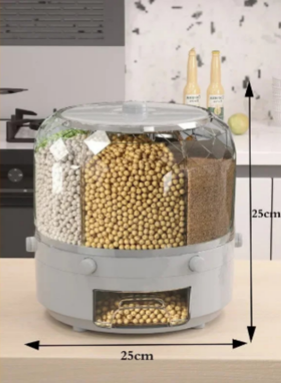 Dispenser Organizador de Cereais Giratório 360º para Cozinha Ideal para Grãos, Cereais, Farinhas, Açucar, Sal etc, à prova de umidade. Cozinha Chic e Elegante
