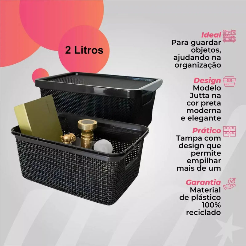 Jutta Lid 2L Black Color Basket Multipurpose Organizer Box
