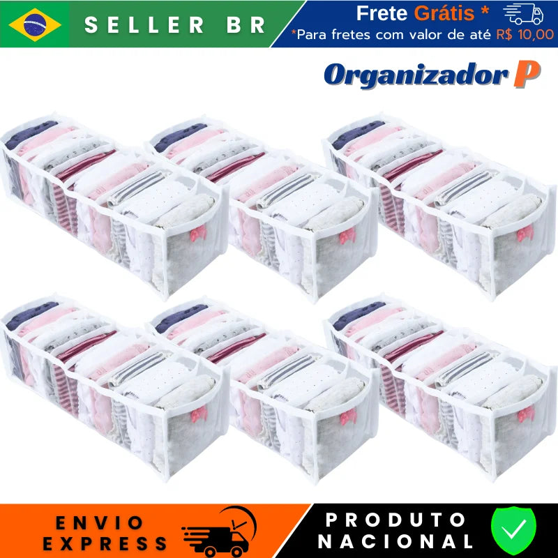 Kit 6 Organizador de Gaveta P Colmeia Cristal 34x10x10 para Calcinha Cueca Meias Gravatas Body Rn