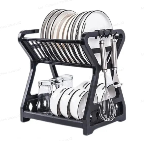 Escorredor Organizador de Pratos Estiloso e Bonitão de Dupla Camada, Suporte para Pratos de Cozinha e Suporte para Talheres