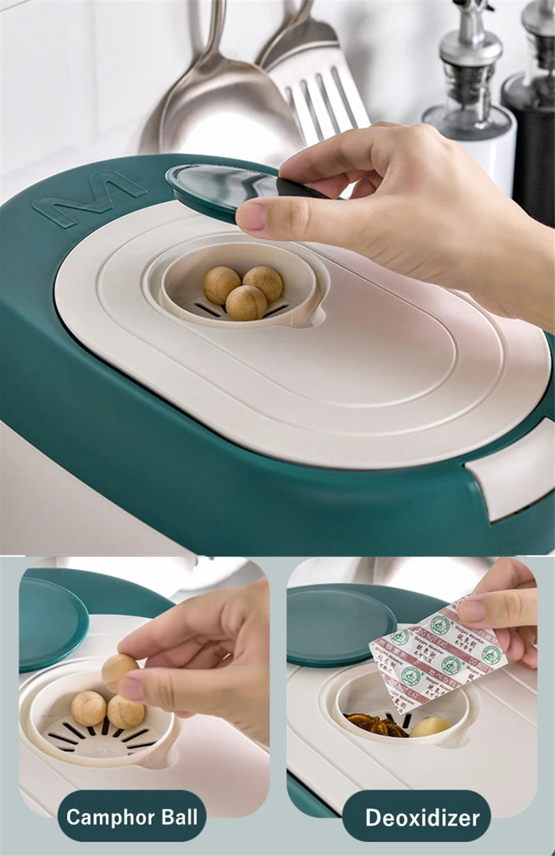 5KG Metering Household Kitchen Rice Bucket Grains Storage Box Food Container Insect-Proof Flour Sealed Jar Cans Organizer