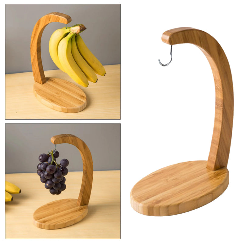 Banana Holder Tree Stand Bamboo Hanger Rack Fruit Display Hook Kitchen