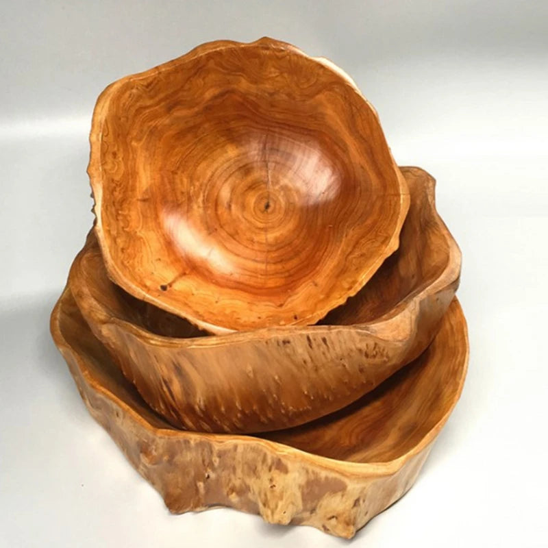Wooden Bowl Fruit Plate Handmade Natural Salad Serving Tray Sushi Bread Dessert Bowls Kitchen Home Decoration