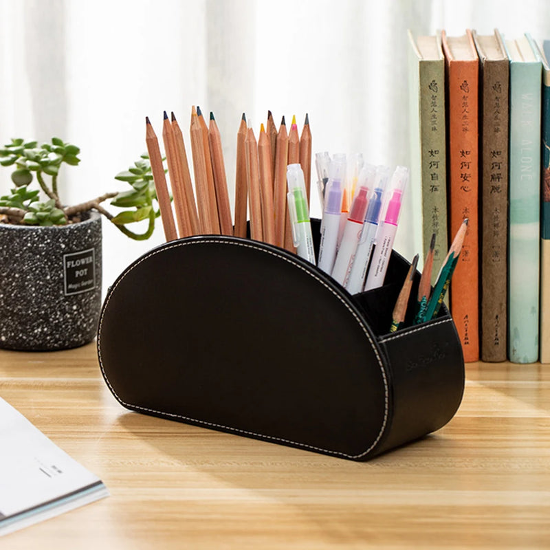 5 Grid Pu Leather Organizer Remote Control Phone And Tv Holder Desk Storage Box Cosmetics Brush