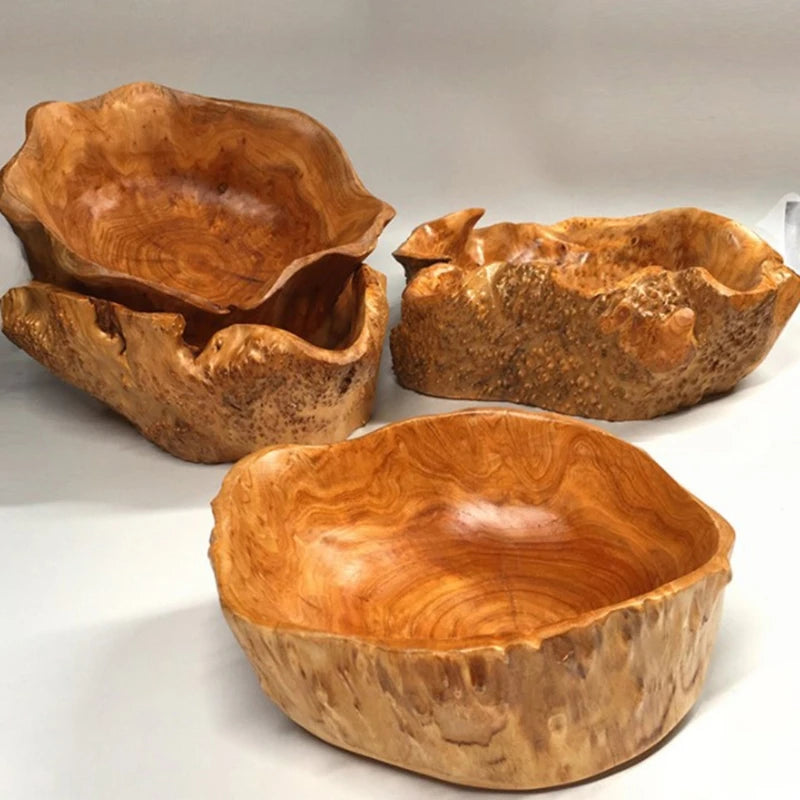 Wooden Bowl Fruit Plate Handmade Natural Salad Serving Tray Sushi Bread Dessert Bowls Kitchen Home Decoration