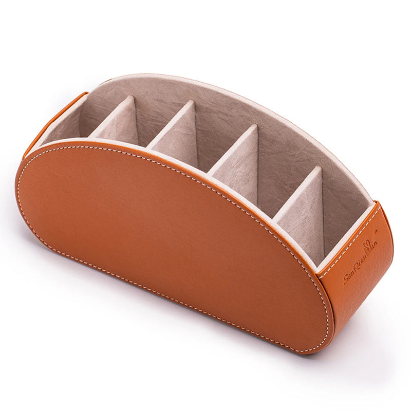 5 Grid Pu Leather Organizer Remote Control Phone And Tv Holder Desk Storage Box Cosmetics Brush