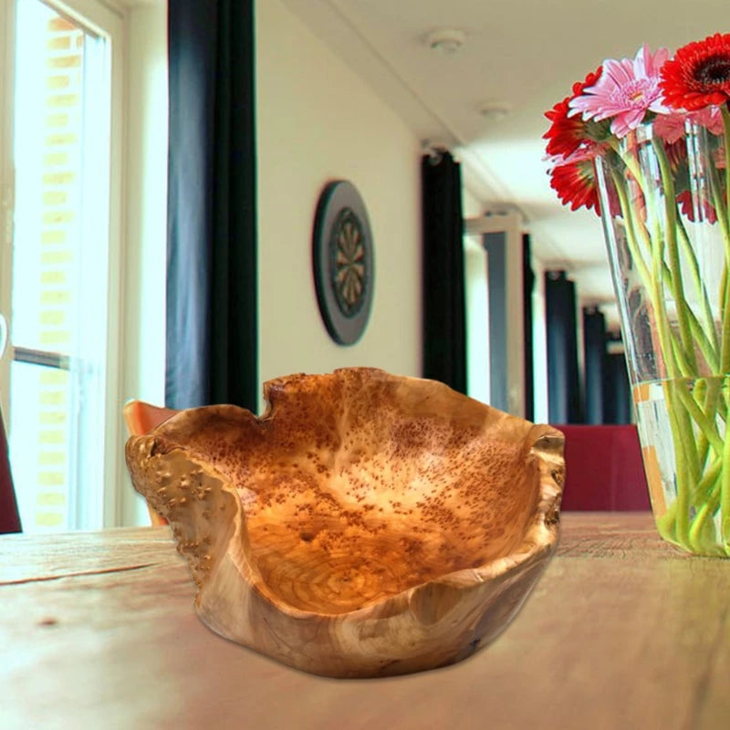 Wooden Bowl Fruit Plate Handmade Natural Salad Serving Tray Sushi Bread Dessert Bowls Kitchen Home Decoration