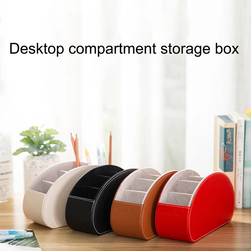 5 Grid Pu Leather Organizer Remote Control Phone And Tv Holder Desk Storage Box Cosmetics Brush