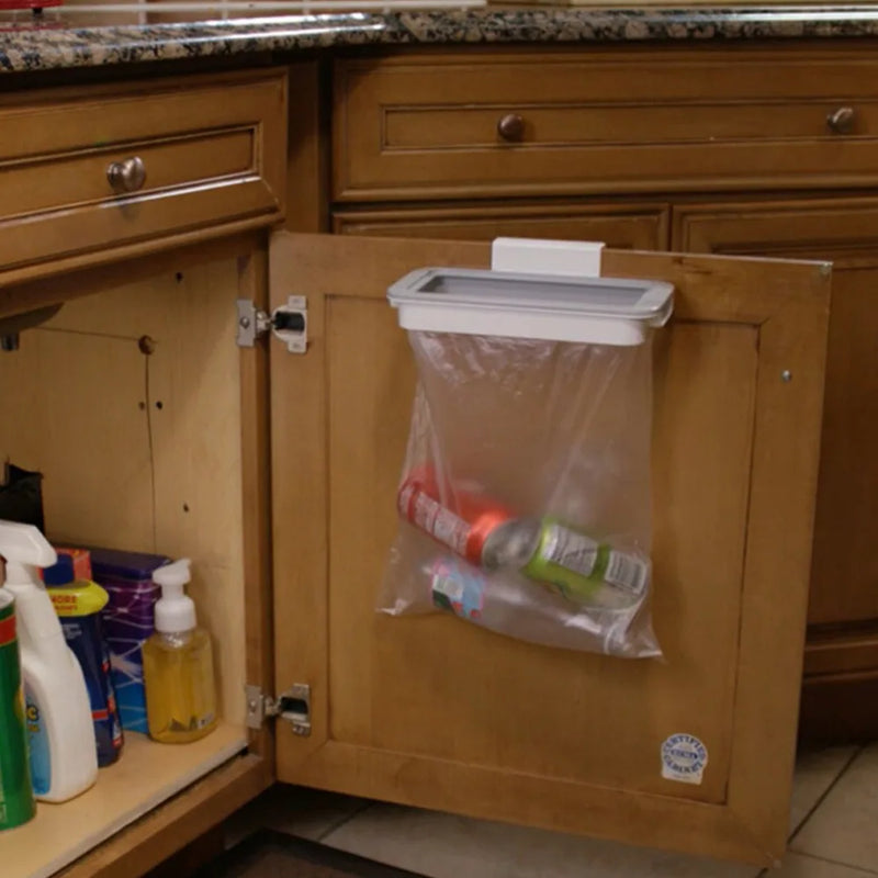 Suporte Organizador de Saco de Lixo para Armários de Cozinha ou Banheiro ou Lavabo Portátil Fixação na Porta do Armário Organizador de Cozinha