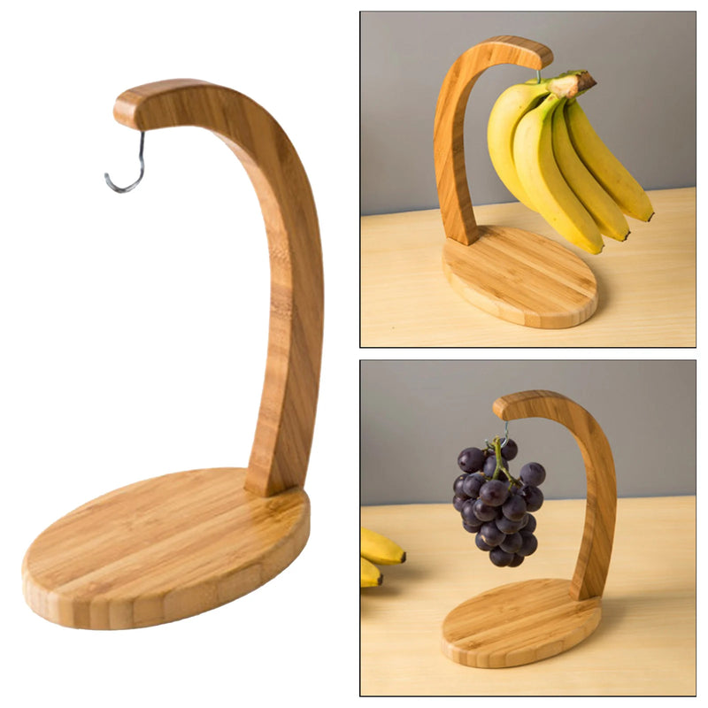 Banana Holder Tree Stand Bamboo Hanger Rack Fruit Display Hook Kitchen