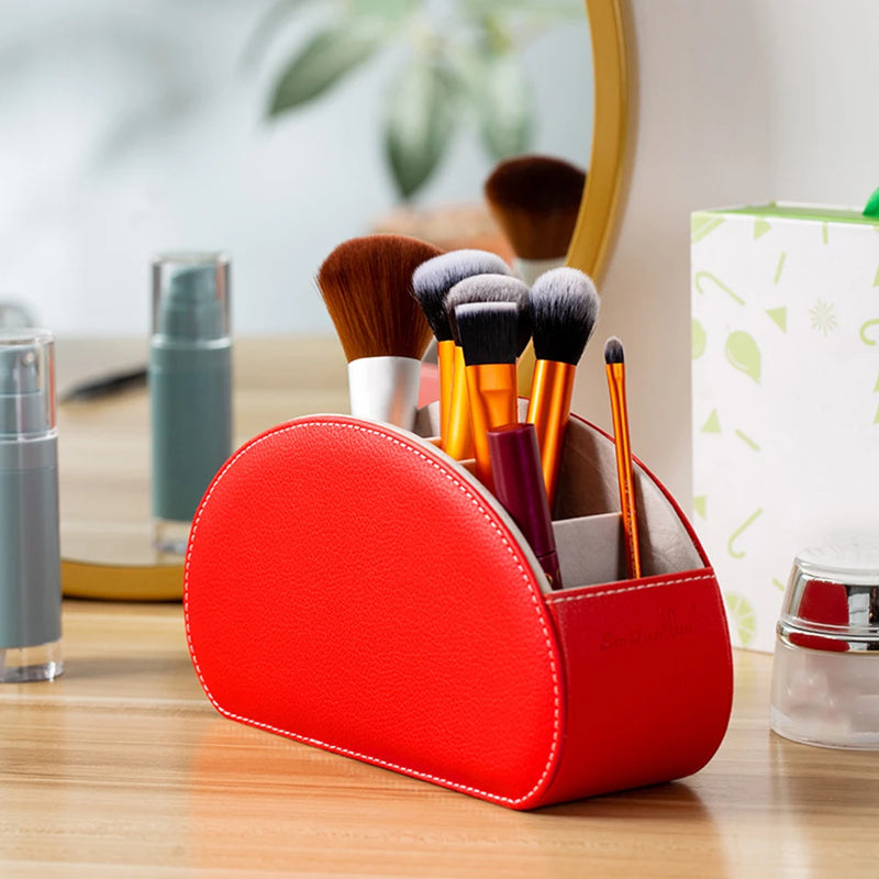 5 Grid Pu Leather Organizer Remote Control Phone And Tv Holder Desk Storage Box Cosmetics Brush