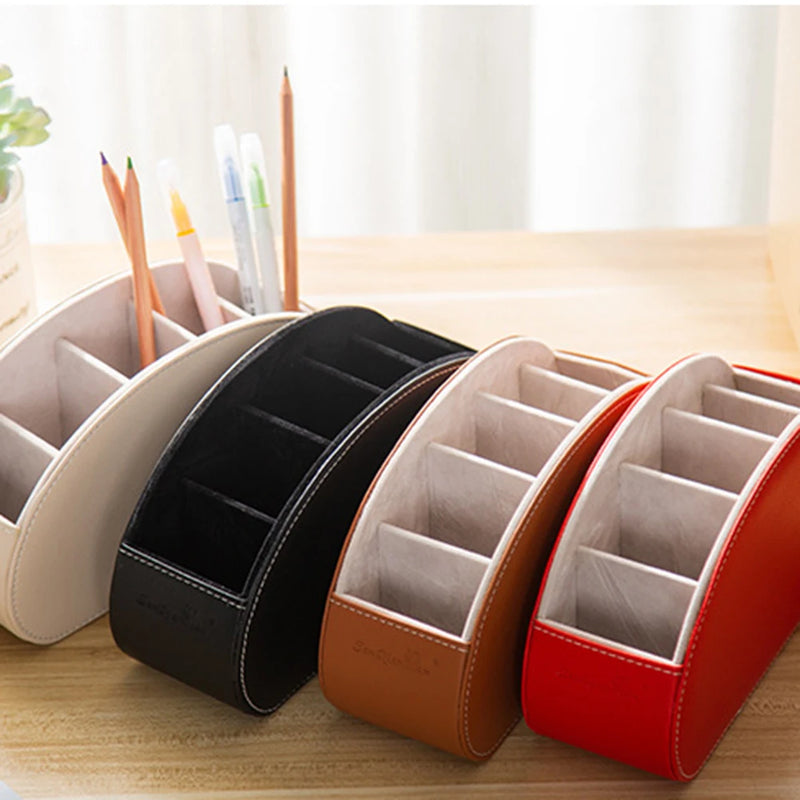 5 Grid Pu Leather Organizer Remote Control Phone And Tv Holder Desk Storage Box Cosmetics Brush
