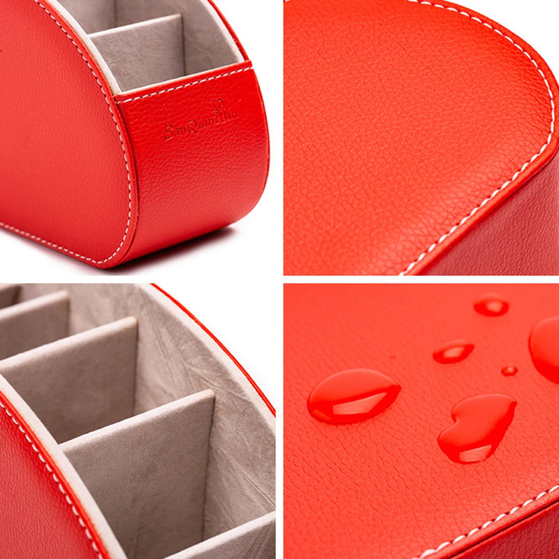 5 Grid Pu Leather Organizer Remote Control Phone And Tv Holder Desk Storage Box Cosmetics Brush
