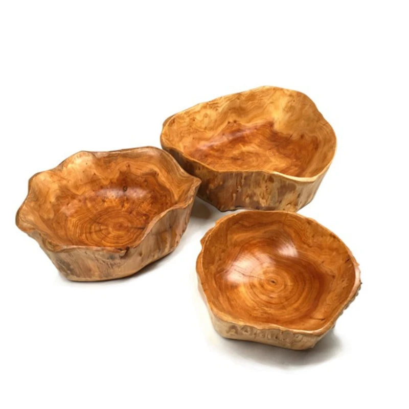 Wooden Bowl Fruit Plate Handmade Natural Salad Serving Tray Sushi Bread Dessert Bowls Kitchen Home Decoration